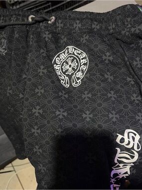 Chrome Hearts Black Daisy-Print Drawstring Bottoms